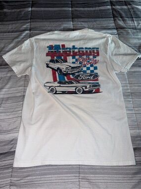 Ford White Mustang Graphic Tee with Red & Blue Accents